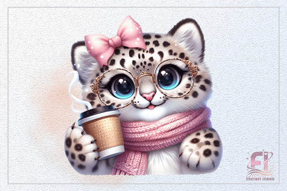 Download Snow Leopard Cub Coffee Cartoon Clipart - Premium Resources